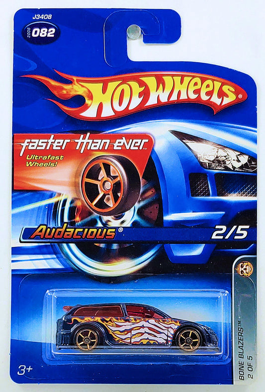 Hot Wheels 2006 - Collector # 082/223 - Bone Blazers 2/5 - Audacious - Dark Blue - Faster Than Ever Wheels - USA FTE Card