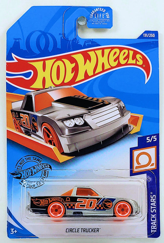 Hot Wheels 2020 - Collector # 131/250 - Track Stars 5/5 - Treasure Hunts - Circle Trucker - Silver / Circle Flame Logo on Sides / #20 - USA Card