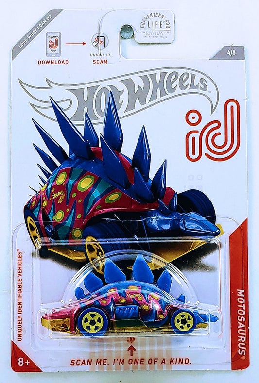 Hot Wheels 2020 - id Chase 4/8 - Motosaurus - Spectraflame Pink & Blue - 5 Spoke Wheels - USA id Card