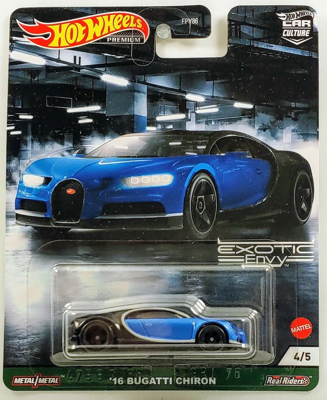 Hot Wheels 2021 - Premium / Car Culture / Exotic Envy 4/5 - '16 Bugatti Chiron - Black & Blue - Metal/Metal & Real Riders