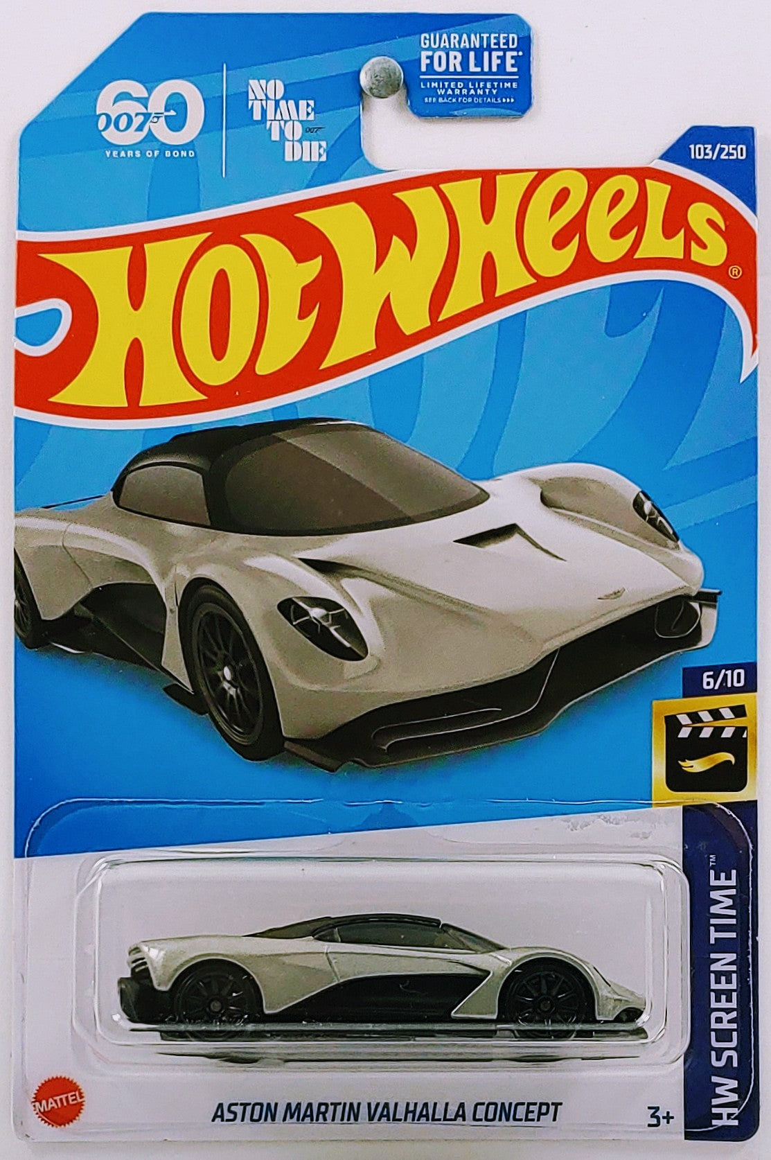 Hot Wheels 2022 - Collector # 103/250 - HW Screen Time 6/10 - Aston Martin Valhalla Concept - Silver / 007 No Time To Die - USA 007 Card