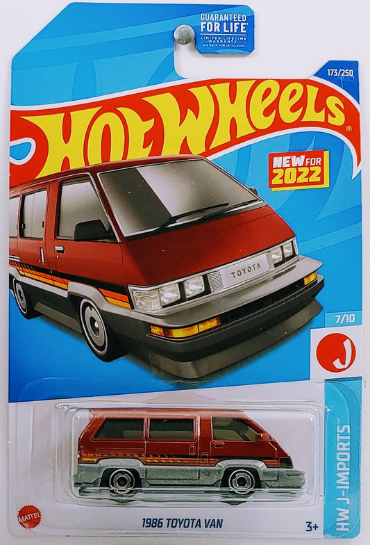 Hot Wheels 2022 - Collector # 173/250 - HW J-Imports 7/10 - New Models - 1986 Toyota Van - Metalflake Dark Red - USA Card