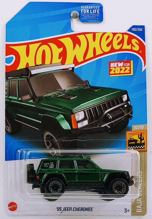 Hot Wheels 2022 - Collector # 150/250 - Baja Blazers 10/10 - New Models - '95 Jeep Cherokee - Green - USA Card