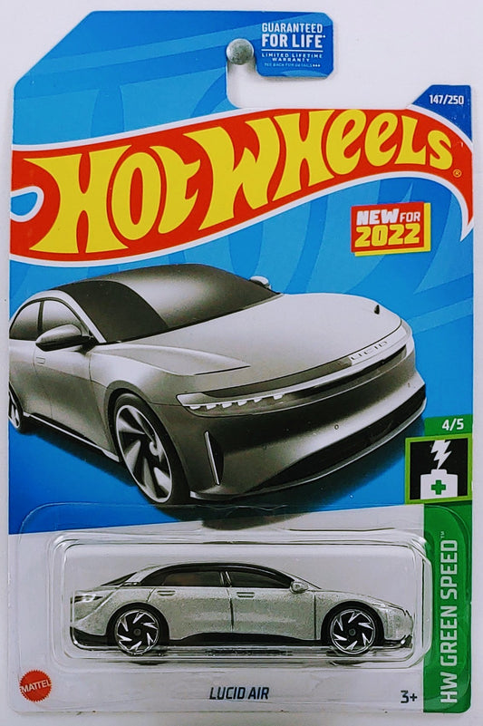 Hot Wheels 2022 - Collector # 147/250 - HW Green Speed 4/5 - New Models - Lucid Air - Metalflake Silver - USA Card
