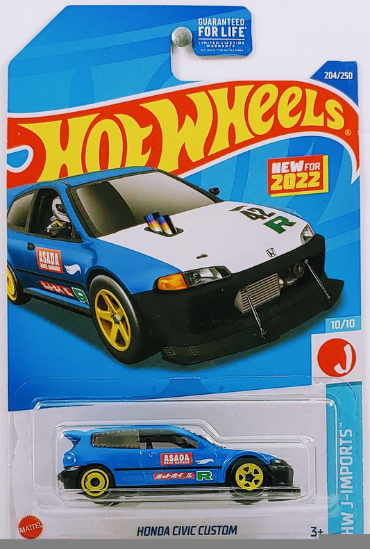 Hot Wheels 2022 - Collector # 204/250 - HW J-Imports 10/10 - New Models - Honda Civic Custom - Blue - USA Card