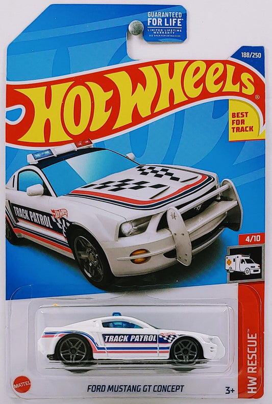 Hot Wheels 2022 - Collector # 188/250 - HW Rescue 4/10 - Ford Mustang GT Concept - White / Track Patrol - USA Card