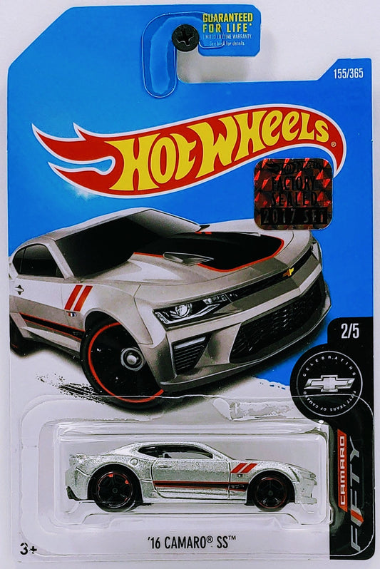 Hot Wheels 2017 - Collector # 155/365 - Camaro Fifty 2/5 - '16 Camaro SS - Metalflake Silver - USA Card with Factory Sticker