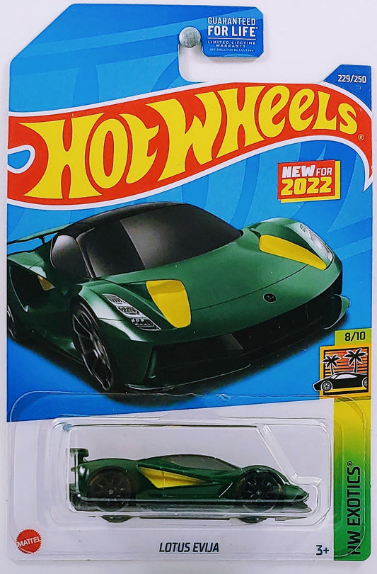 Hot Wheels 2022 - Collector # 229/250 - HW Exotics 8/10 - New Models - Lotus Evija - British Racing Green - USA