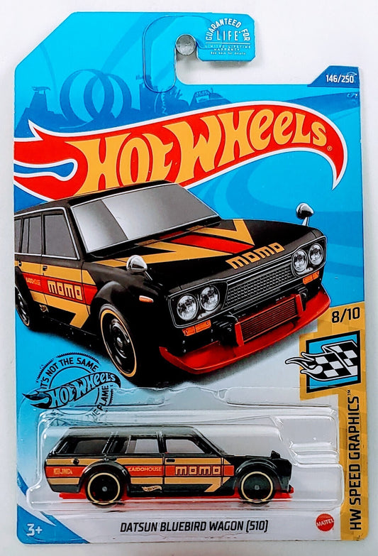 Hot Wheels 2020 - Collector # 146/250 - HW Speed Graphics 8/10 - Datsun Bluebird Wagon (510) - Black / MOMO - USA Card