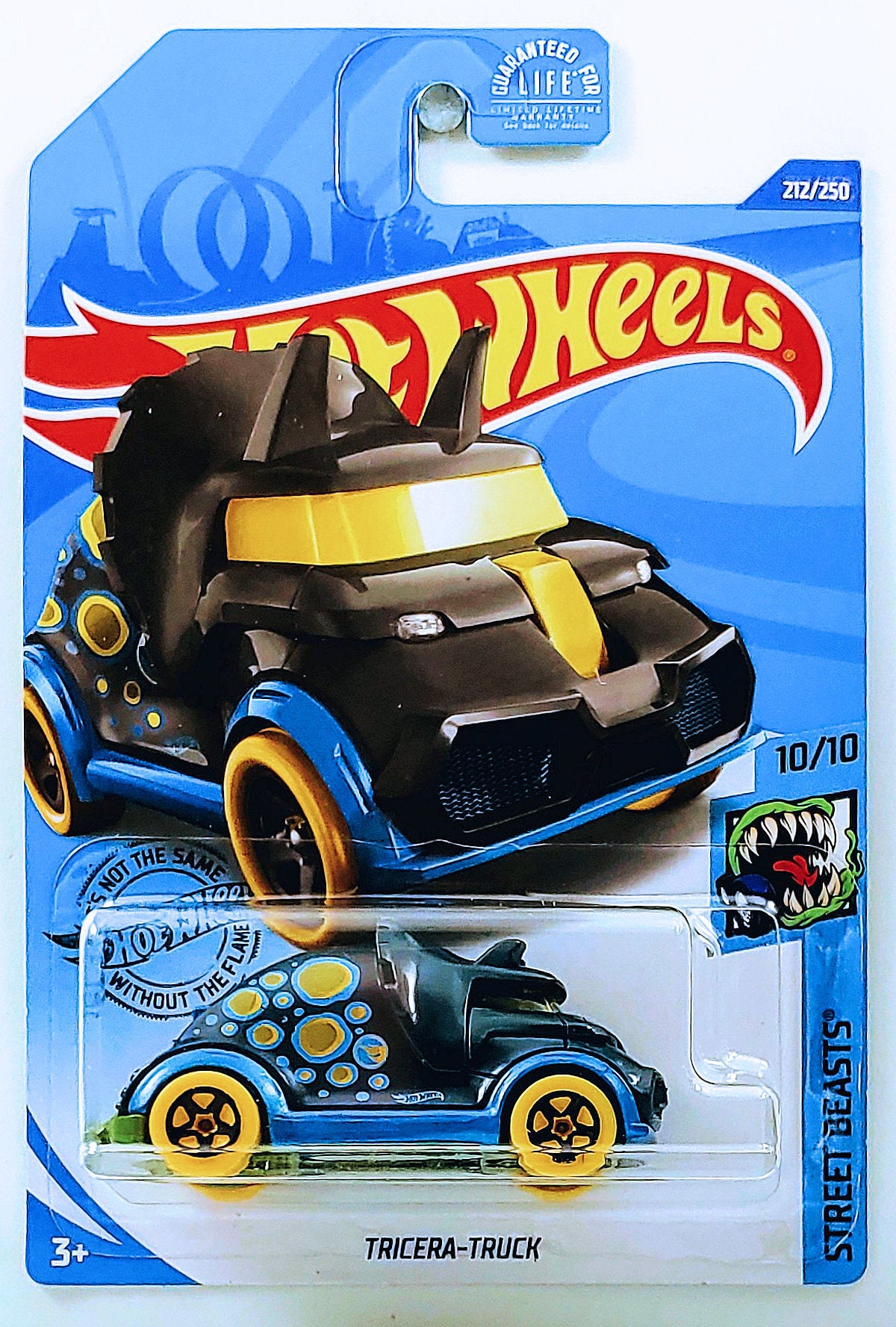 Hot Wheels 2020 - Collector # 212/250 - Street Beasts 10/10 - Treasure Hunts - Tricera-Truck - Dark Gray / Circle Flame Logo on Sides - USA Card