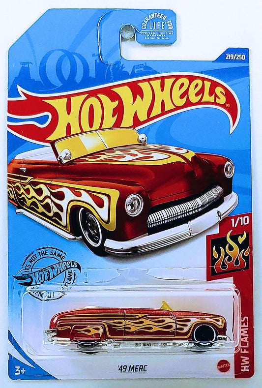 Hot Wheels 2020 - Collector # 219/250 - HW Flames 1/10 - '49 Merc (Convertible) - Metallic Red Orange - USA Card