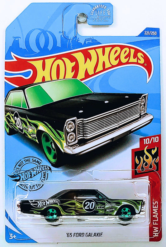 Hot Wheels 2020 - Collector # 221/250 - HW Flames 10/10 - '65 Ford Galaxie - Black / # 20 - USA Card
