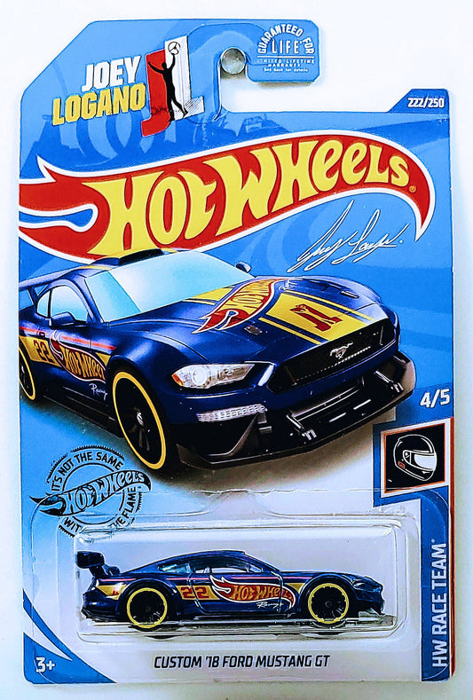 Hot Wheels 2020 - Collector # 222/250 - HW Race Team 4/5 - Custom '18 Ford Mustang GT - Blue / #22 'Joey Logano' - USA 'Joey Logano' Card
