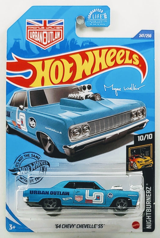 Hot Wheels 2020 - Collector # 247/250 - Nightburnerz 10/10 - '64 Chevy Chevelle SS - Satin Blue / URBAN OUTLAW - USA 'Magnus Walker' Card