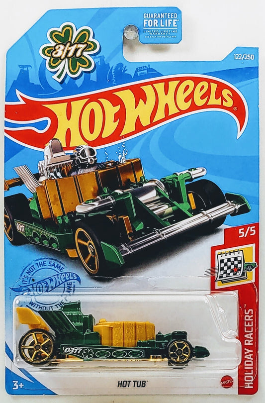 Hot Wheels 2021 - Collector # 122/250 - Holiday Racers 5/5 - Hot Tub - Dark Green & Gold / St Patricks Day 317 - USA Card