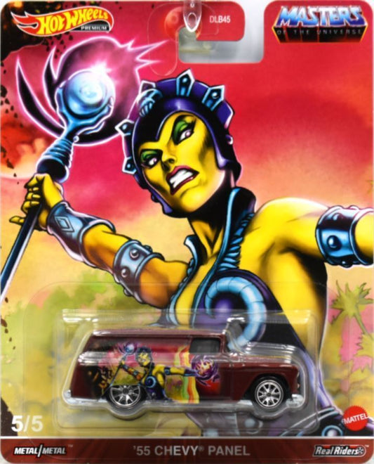 Hot Wheels 2021 - Premium / Pop Culture / Masters Of The Universe # 5/5 - '55 Chevy Panel - Metallic Burgundy / Evil-Lyn Graphics - Metal/Metal & Real Riders