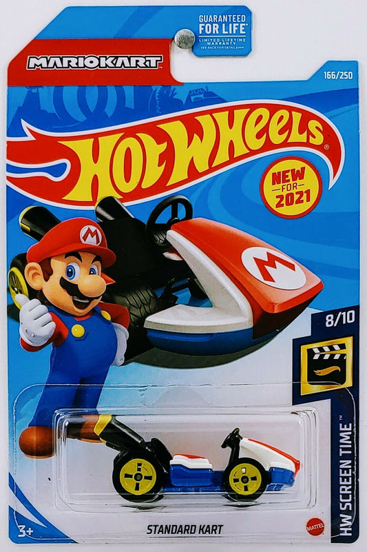 Hot Wheels 2021 - Collector # 166/250 - HW Screen Time 8/10 - New Model - Standard Kart (Mariokart) - Red, White &amp; Blue - USA 'Mariokart' Card