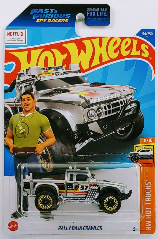 Hot Wheels 2022 - Collector # 094/250 - HW Hot Trucks 6/10 - Rally Baja Crawler - Metalflake Silver / #57 - USA 'Fast & Furious Spy Racers' Card