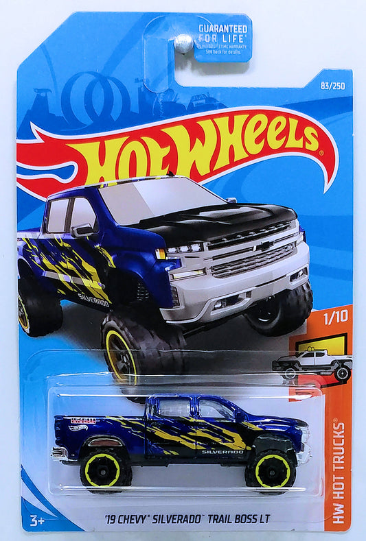 Hot Wheels 2019 - Collector # 083/250 - HW Hot Trucks 1/10 - '19 Chevy Silverado Trail Boss LT - Blue - USA Card