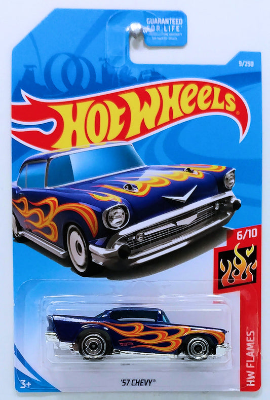 Hot Wheels 2019 - Collector # 009/250 - HW Flames 06/10 - '57 Chevy - Dark Blue - USA