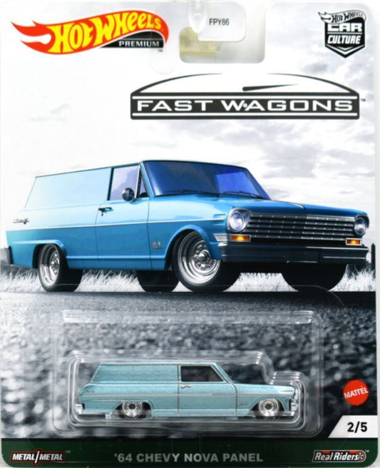 Hot Wheels 2021 - Premium / Car Culture / Fast Wagons 2/5 - '64 Chevy Nova Panel - Metallic Light Blue - Metal/Metal & Real Riders