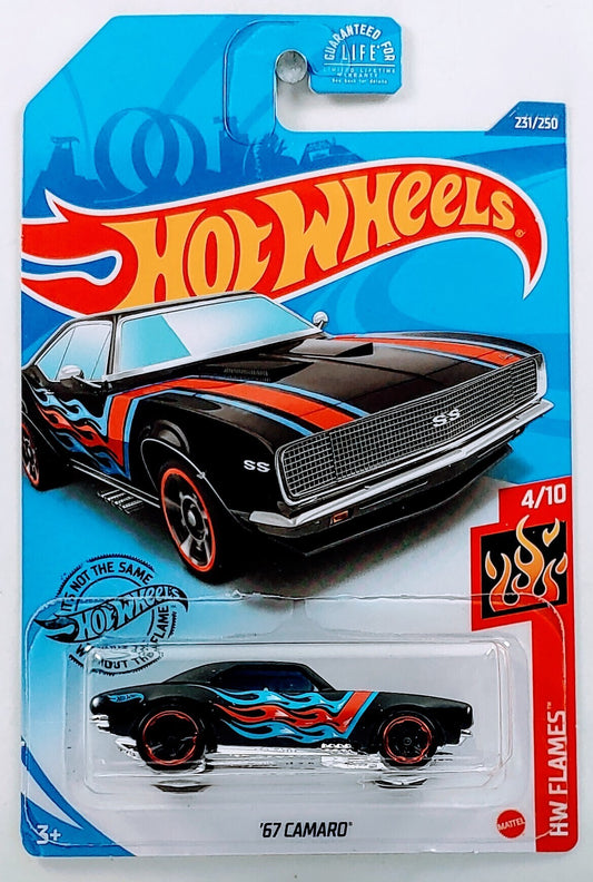Hot Wheels 2020 - Collector # 231/250 - HW Flames 4/10 - '67 Camaro - Black - Kroger Exclusive - USA Card