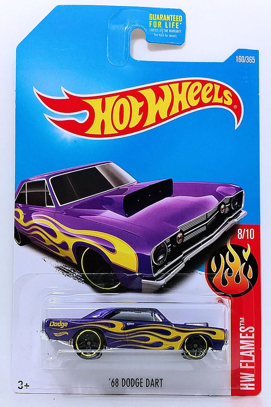 Hot Wheels 2017 - Collector # 160/365 - HW Flames 8/10 - '68 Dodge Dart - Metallic Purple - USA Card