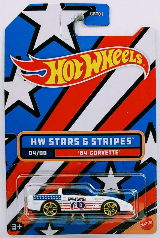Hot Wheels 2022 - HW Stars & Stripes # 04/08 - '84 Corvette - White - Walmart Exclusive