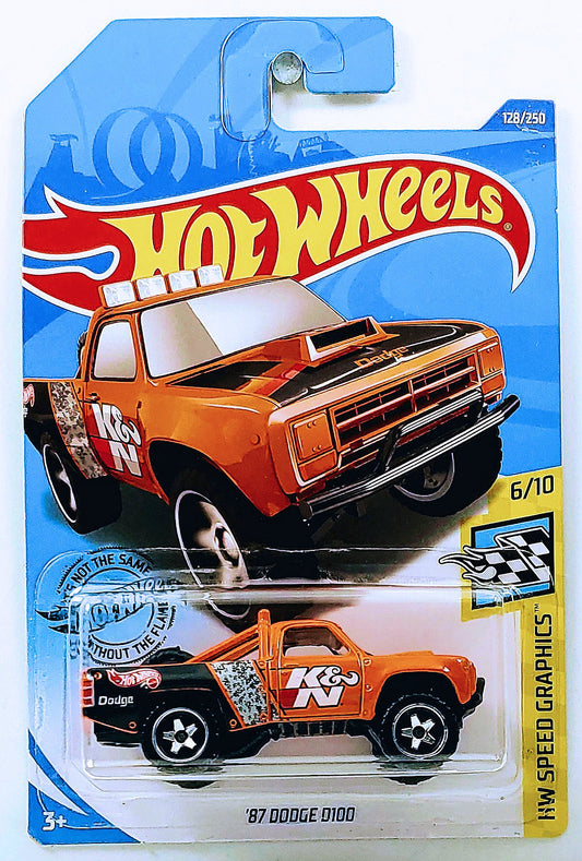 Hot Wheels 2020 - Collector # 128/250 - HW Speed Graphics 6/10 - '87 Dodge D100 - Orange / K&amp;N Filters - International Long Card