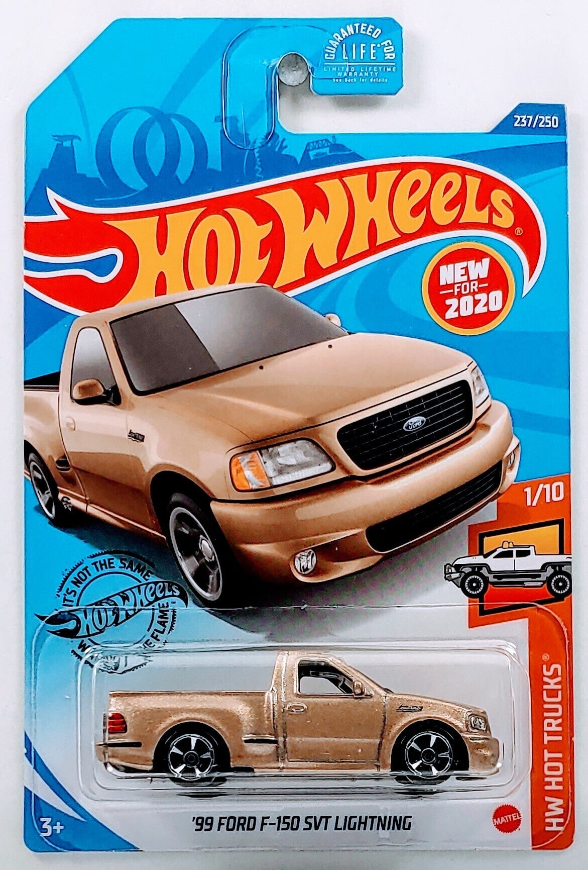 Hot Wheels 2020 - Collector # 237/250 - HW Hot Trucks 1/10 - New Models - '99 Ford F-150 SVT Lightning - Gold - USA Card