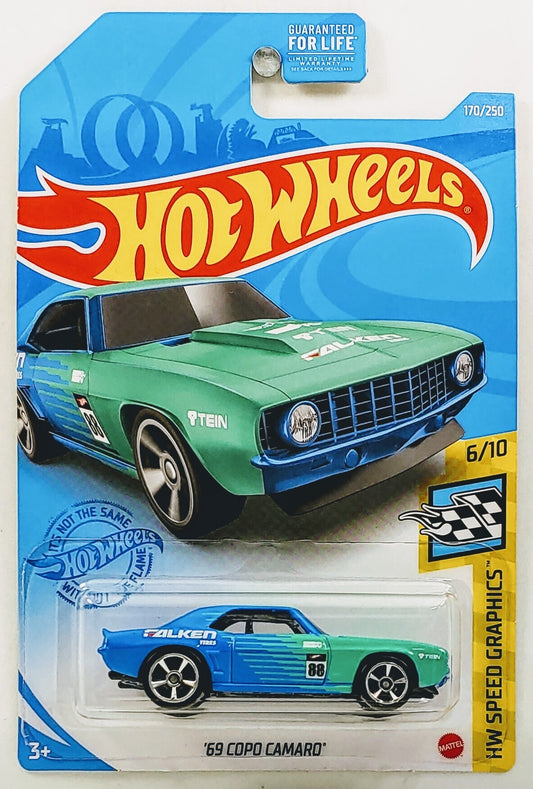 Hot Wheels 2021 - Collector # 170/250 - HW Speed Graphics 6/10 - '69 COPO Camaro - Blue / Falken Tires - USA Card
