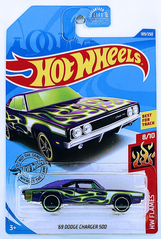 Hot Wheels 2020 - Collector # 189/250 - HW Flames 8/10 - '69 Dodge Charger 500 - Purple - USA Card