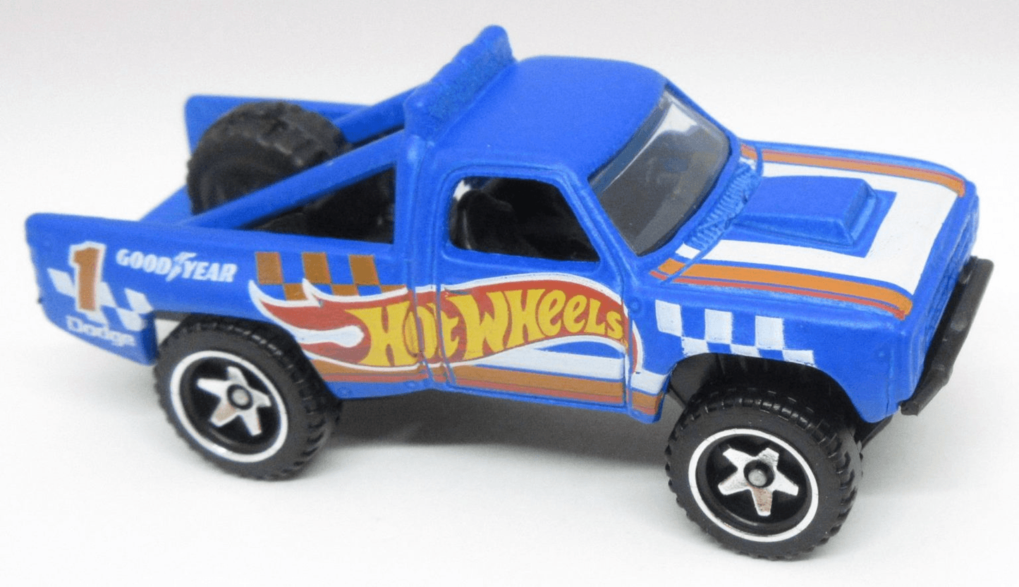 Hot Wheels 2021 - Collector # 168/250 - HW Race Team # 1/10 - 87 Dodge D100 - Matte Blue / #1 / Hot Wheels Racing - Baja 5 Wheels - Clear Windows - Black Interior - Black Plastic Base - USA Card