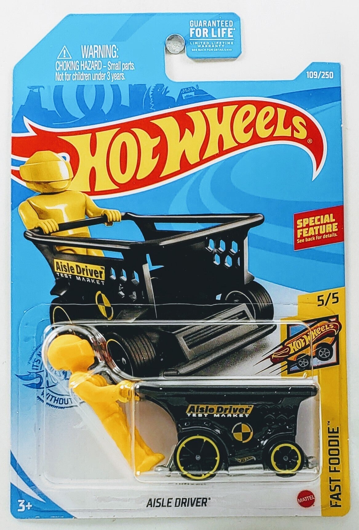 Hot Wheels 2021 - Collector # 109/250 - Fast Foodie 5/5 - Aisle Driver - Black with Yellow Detachable Driver - USA Card
