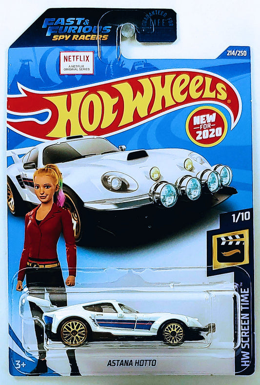 Hot Wheels 2020 - Collector # 214/250 - HW Screen Time 1/10 - New Models - Astana Hotto - White - USA Card with F&F Spy Racers Promo