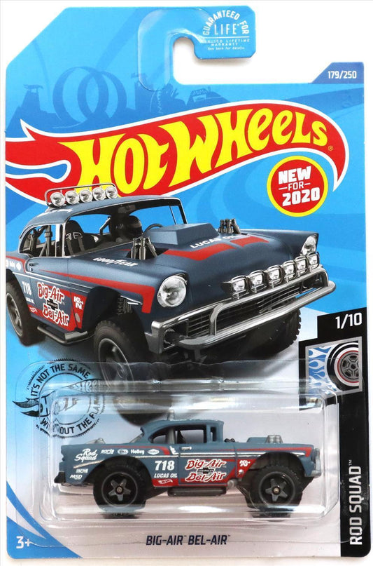 Hot Wheels 2020 - Collector # 179/250 - Rod Squad 1/10 - New Models - Big-Air Bel-Air - Blue Gray - USA Card