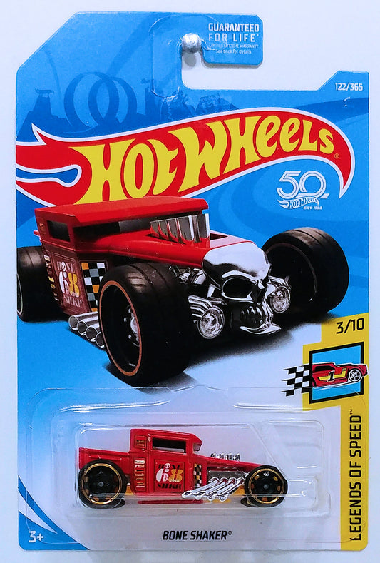 Hot Wheels 2018 - Collector # 122/365 - Legends of Speed 3/10 - Bone Shaker - Red - USA 50th Card