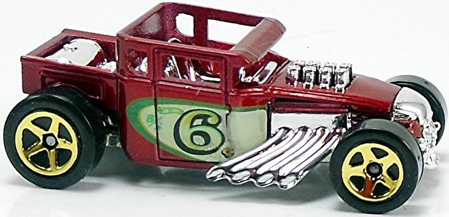 Hot Wheels 2010 - Collector # 141/214 - HW Hot Rods 5/10 - Bone Shaker - Red - Gold 5 Spokes - International Card