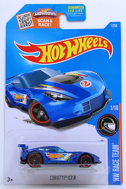 Hot Wheels 2016 - Collector # 001/250 - HW Race Team 1/10 - Corvette C7.R - Blue - USA 'Showdown' Card