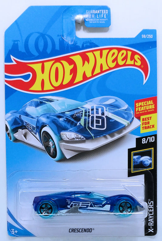 Hot Wheels 2019 - Collector # &nbsp;059/250 - X-Raycers 8/10 - Crescendo - Transparent Blue - USA Card