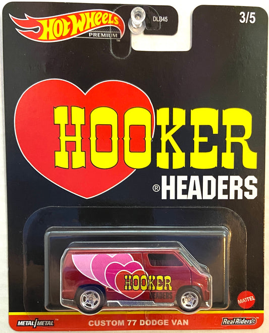 Hot Wheels 2021 - Pop Culture / Speed Shop Garage 3/5 - Custom '77 Dodge Van - Red / Hooker Headers - Metal/Metal & Real Riders