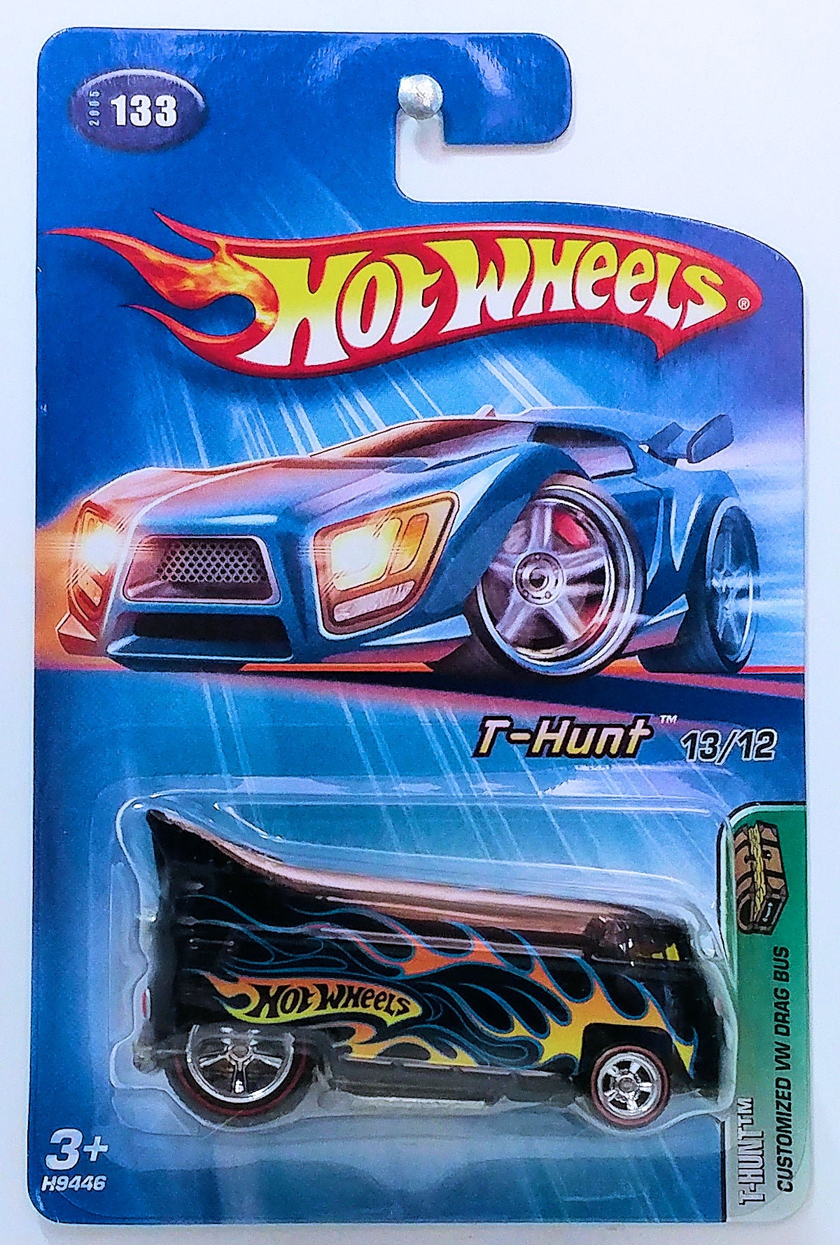 Hot Wheels 2005 - Collector # 133/183 - Treasure Hunts Bonus 13/12 - Customized VW Drag Bus - Black with Flames - Mail-In Only