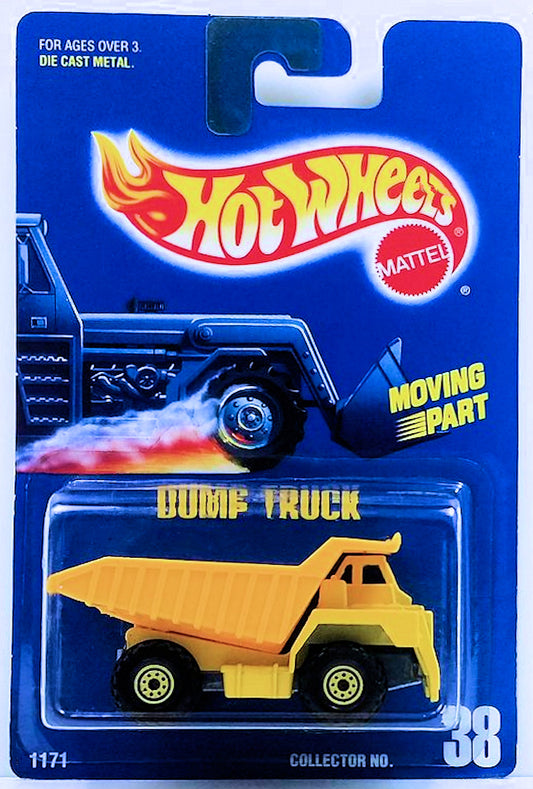 Hot Wheels 1992 - Collector # 038 - Dump Truck - Yellow - CT Wheels - Plastic Bucket - USA Blue Card