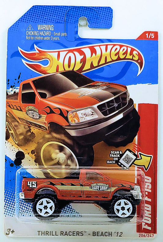 Hot Wheels 2012 - Collector # 206/247 - Thrill Racers / Beach 1/5 - Ford F-150 - Satin Brown / Surf Shop - USA