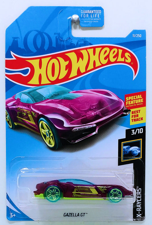 Hot Wheels 2019 - Collector # 011/250 - X-Raycers 3/10 - Gazella GT - Transparent Purple - USA Card