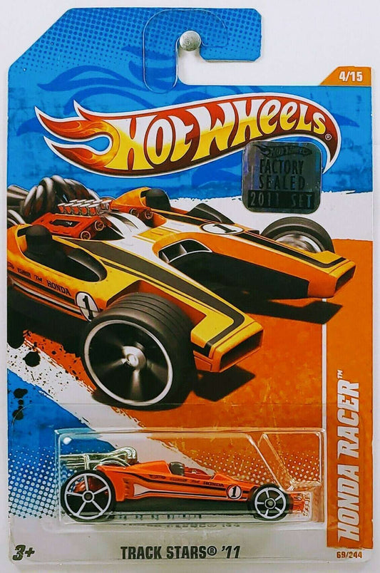 Hot Wheels 2011 - Collector # 069/244 - Track Stars 4/15 - Honda Racer - Metallic Orange - White OH5SP Wheels - FSC