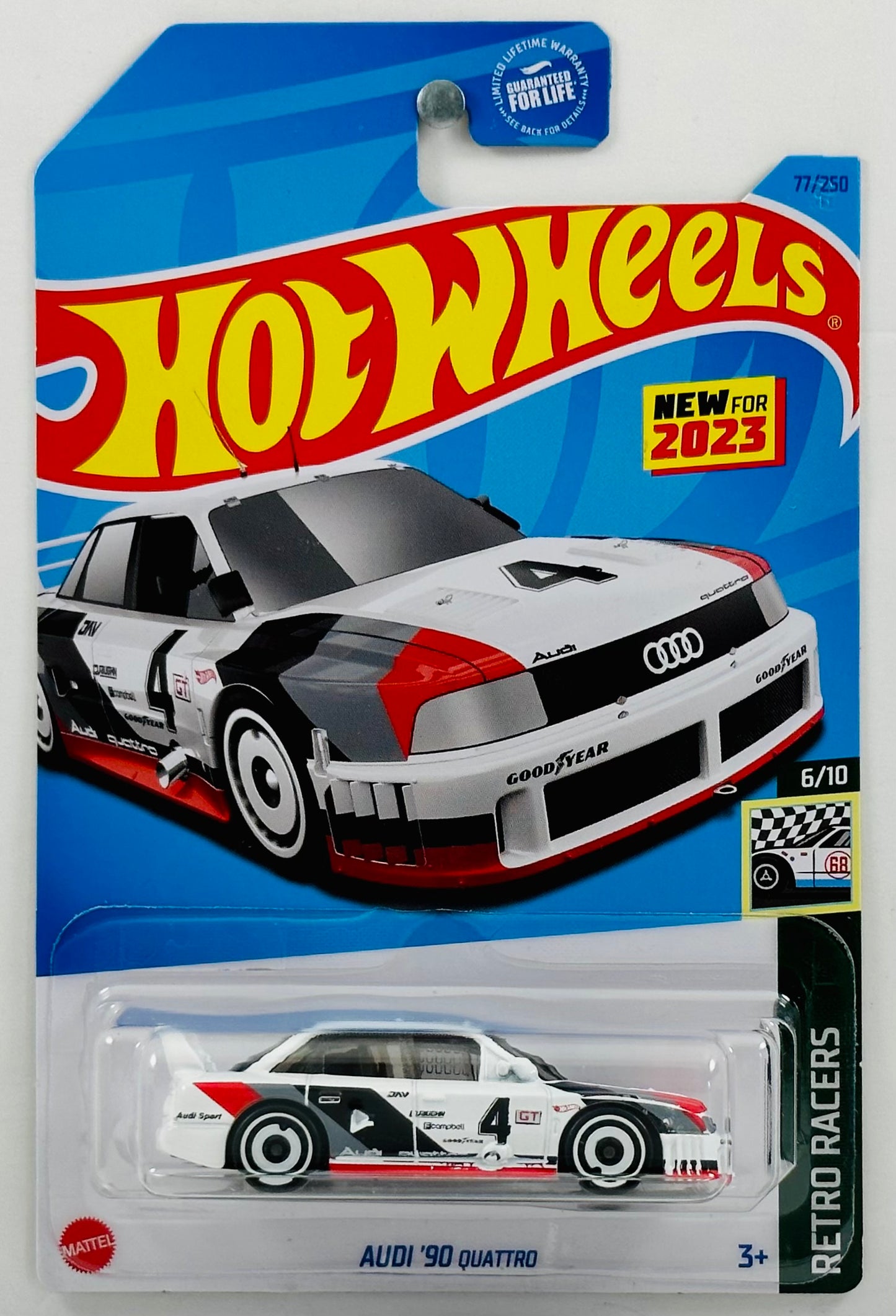 Hot Wheels 2023 - Collector # 077/250 - Retro Racers 06/10 - New Models - Audi '90 Quattro - White - USA Card