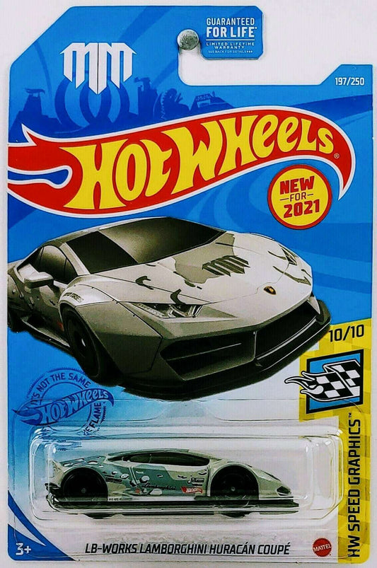Hot Wheels 2021 - Collector # 197/250 - HW Speed Graphics 10/10 - New Model - LB-Works Lamborghini Huracan Coupe - Gray - USA Card with Mad Mike Promo