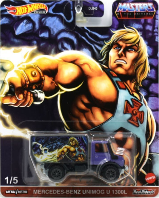 Hot Wheels 2021 - Premium / Pop Culture / Masters Of The Universe # 1/5 - Mercedes-Benz Unimog U 1300L - Blue / He-Man Graphics - Metal/Metal & Real Riders