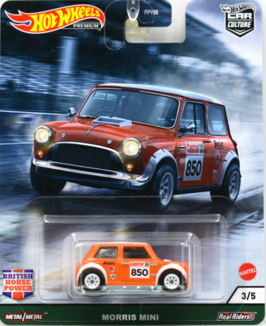 Hot Wheels 2021 - Premium / Car Culture / British Horse Power 3/5 - Morris Mini - Orange - Metal/Metal & Real Riders